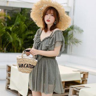 Cold-shoulder Ruffle Glitter Swimdress