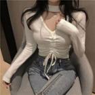 Drawstring Cut-out Cropped Sweater