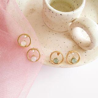 Faux Pearl Bead Alloy Hoop Earring