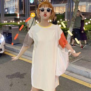 Short-sleeve Color Block Mini T-shirt Dress