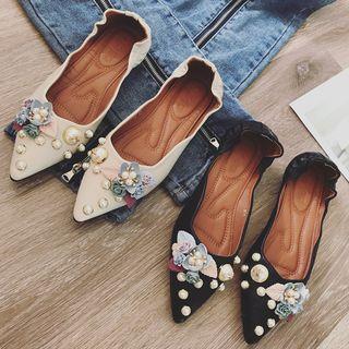 Beaded Floral Pointy Flats