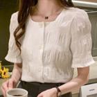 Shirred Square-neck Short-sleeve Blouse