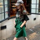 Set: Short-sleeve Print T-shirt + Overall Dress