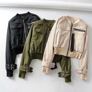 Belted Sleeve Cropped Zip Jacket