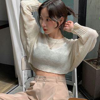 Dolman-sleeve Boucl  Knit Crop Top