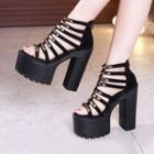 Open Toe Metal Accent Strappy Chunky Heel Platform Sandals