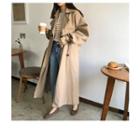 Belted Flap Long Trench Coat Beige - One Size