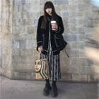 Contrast Trim Jacket / Printed Midi A-line Skirt