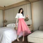 Plain Mesh A-line Skirt Pink - Skirt - One Size