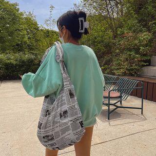 News-printed Knotted Shopper Bag