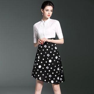 Print Panel Short Sleeve A-line Dress