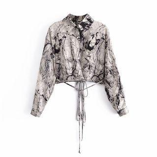Ink Print Tie-waist Crop Shirt