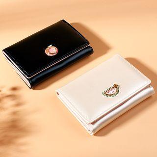 Embroidered Fruit 3-fold Faux Leather Wallet