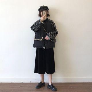 Tweed Panel Zip Jacket Black - One Size