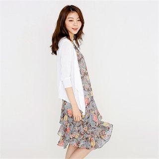 Ruffled-hem Floral-pattern Spaghetti Strap Dress