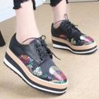 Embroidered Lace-up Platform Shoes