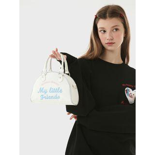 Letter-embroidered Hand Bag With Strap White - One Size