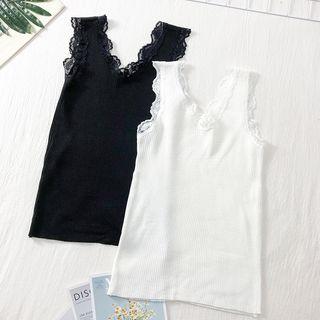 Lace-trim Sleeveless Light Knit Top