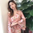 Long-sleeve Floral Print Wrapped Playsuit