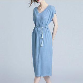Short-sleeve Midi A-line Knit Dress