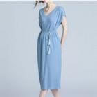 Short-sleeve Midi A-line Knit Dress