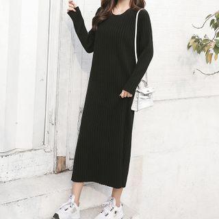 Plain Ribbed Midi Sweater Dress