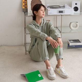 Letter Drawcord Hoodie & Jogger Pants Set