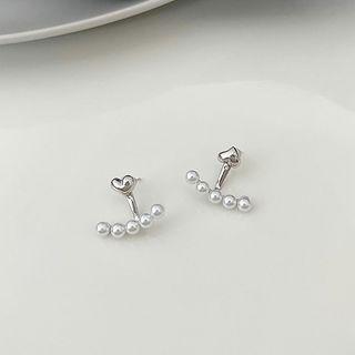 Heart Faux Pearl Drop Earring 1 Pair - Silver - One Size