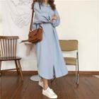 Plain Long-sleeve Split Shirt Dress
