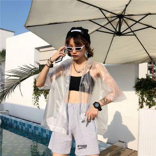 Short-sleeve Perspective Loose-fit Shirt Transparent - One Size