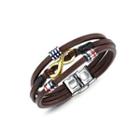 Fashion Creative Plated Gold Infinity Symbol 316l Stainless Steel Multilayer Brown Leather Bracelet Golden - One Size