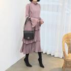 Tie-cuff Frilled Long Tiered Dress