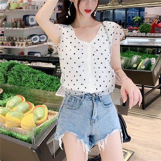 Dotted Mesh Panel Sleeveless Knit Top