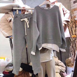 Set: Mock Two-piece Pullover + Sweatpants