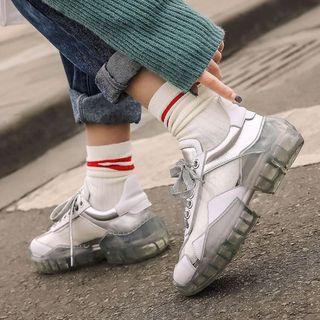 Genuine Leather Transparent Panel Sneakers