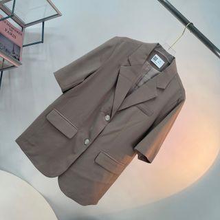 Short-sleeve Plain Blazer Light Khaki - One Size