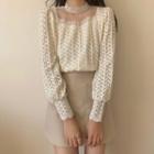 Mesh Panel Lace Blouse Almond - One Size