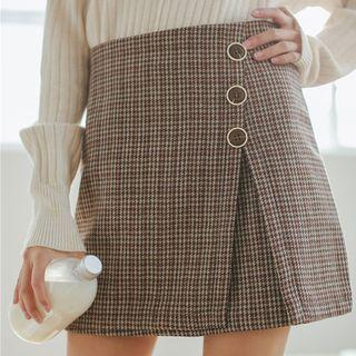 Houndstooth Woolen A-line Skirt