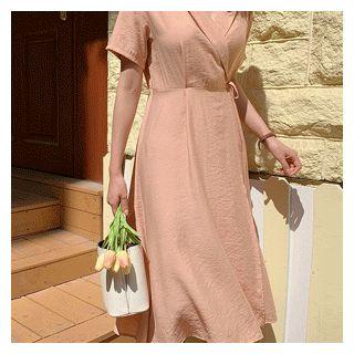 Tie-waist Wrap Dress Peach - One Size