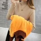 Fleeced Semi High-neck Knit Top