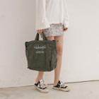 Letter Embroidered Corduroy Crossbody Tote Bag