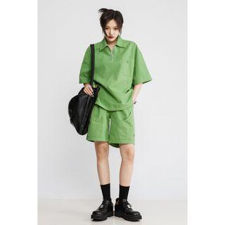 Elbow-sleeve Zip Polo Shirt / Shorts