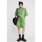 Elbow-sleeve Zip Polo Shirt / Shorts
