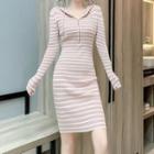 Striped Hooded Bodycon Dress