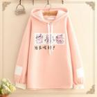 Pig Print Fleece-lined Hoodie As Shown In Figure - One Size