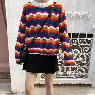 Mock Neck Wave Pattern Knit Top