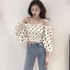 Dotted Off Shoulder Long-sleeve Top As Shown In Figure - One Size