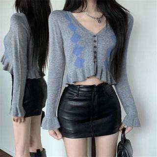 Argyle Knit Top / Faux Leather Skort