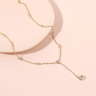 Rhinestone Y Necklace Gold - One Size