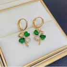 Clover Rhinestone Alloy Dangle Earring 1 Pair - Green & Gold - One Size